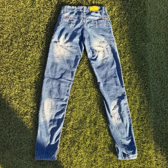 Vintage Y2K Fashion Wear Jeans 26x33 Denim Faded Slim Skinny Jeans Embroidered - Picture 2 of 10